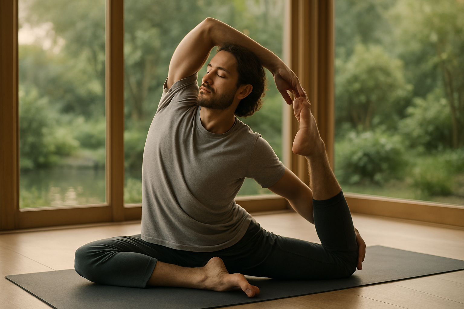 a video of a man doing a yoga